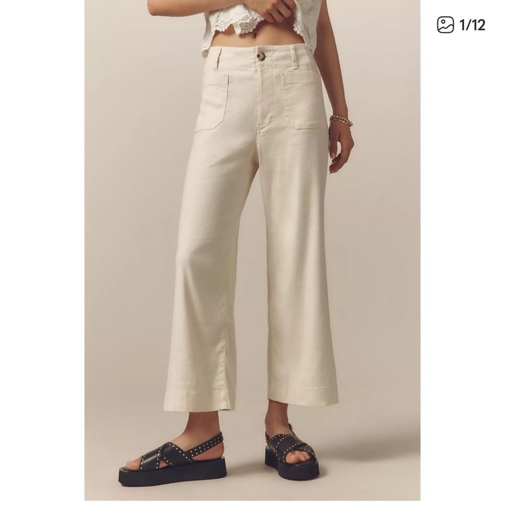 Maeve Colette Linen Blend Crop Pants in Chalk White